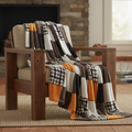 Tache Fall Orange Farmhouse Super Soft Micro Fleece Plaid Patchwork Plush Lightweight Bed Throw Blanket (4021)
