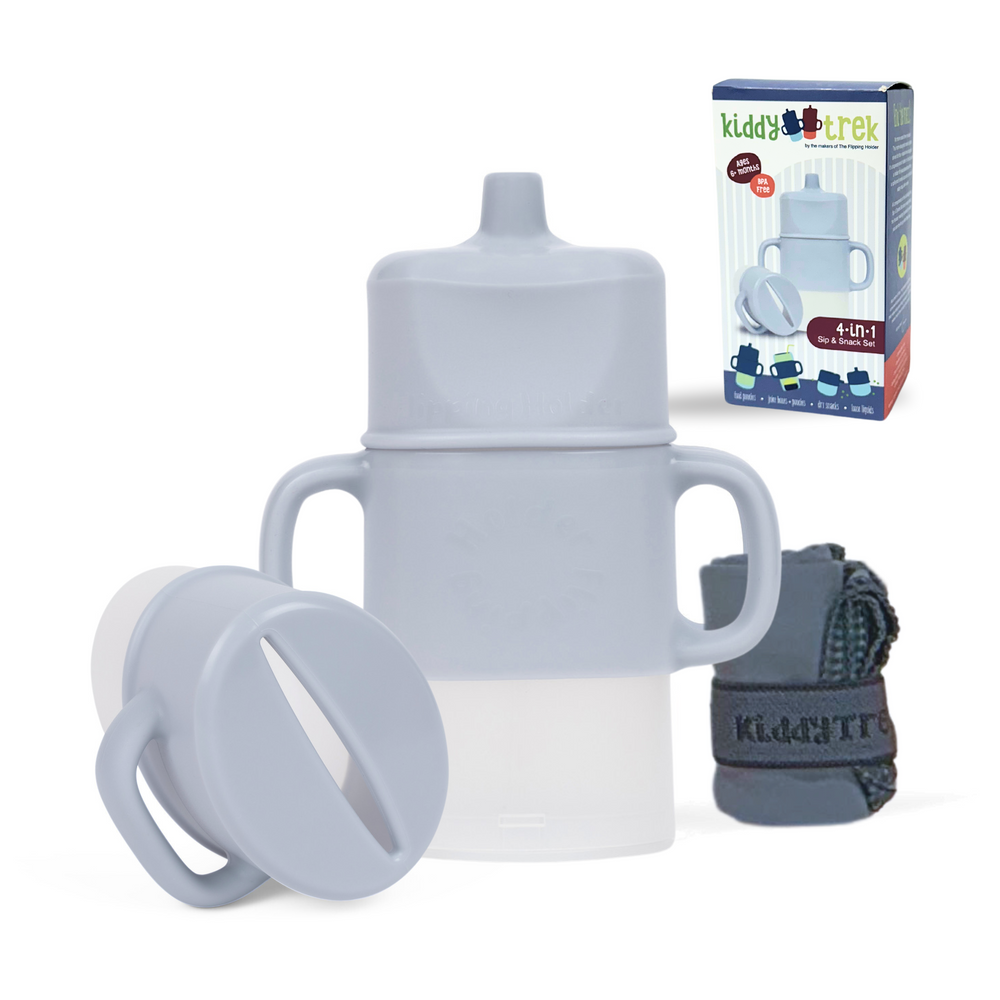 KiddyTrek 4-in-1 Sip & Snack Set - Food Pouch & Juice Box Holder, Snack Cup, Sip Cup ALL IN ONE