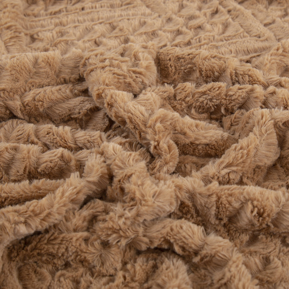 Tache Caramel Brown Faux Fur Throw Blanket Chevron Geometric Embossed (#10)