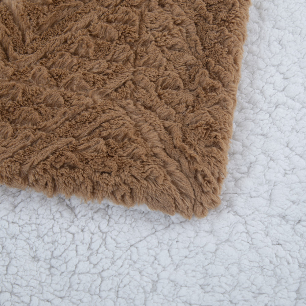 Tache Caramel Brown Faux Fur Throw Blanket Chevron Geometric Embossed (#10)